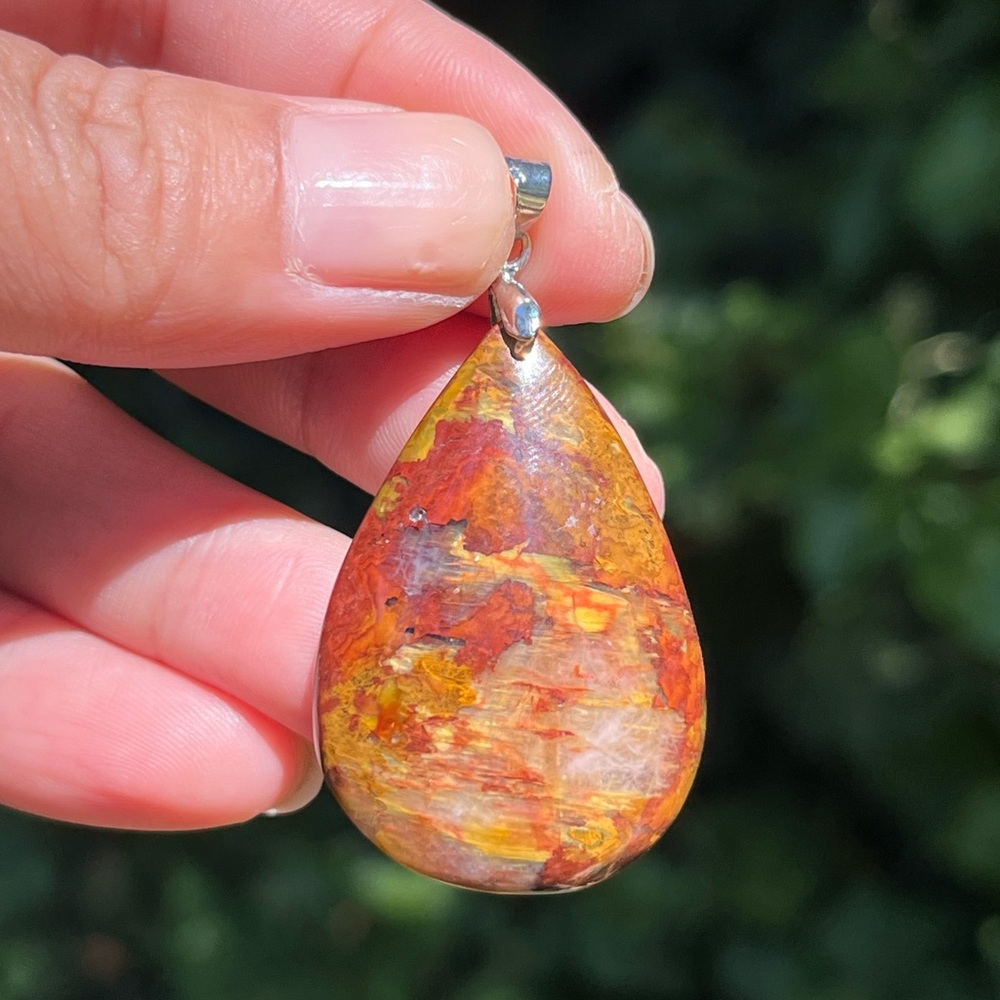 Sterling silver‎ yellow firy pietersite pendant 1723